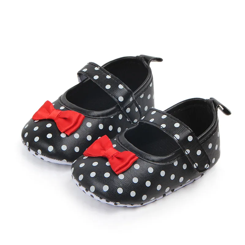 Dots Baby Bebe أحذية المشي الأولى لحديثي الولادة أحذية لينة وحيد Bowknot الرضع الفتيات أحذية الأميرة