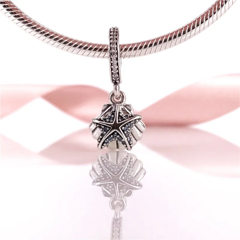Authentic 925 Sterling Silve Bead 2017 Summer Tropical Starfish & Sea Shell Pendant Charm Fit European Bracelet Necklace Jewelry 792076CZF