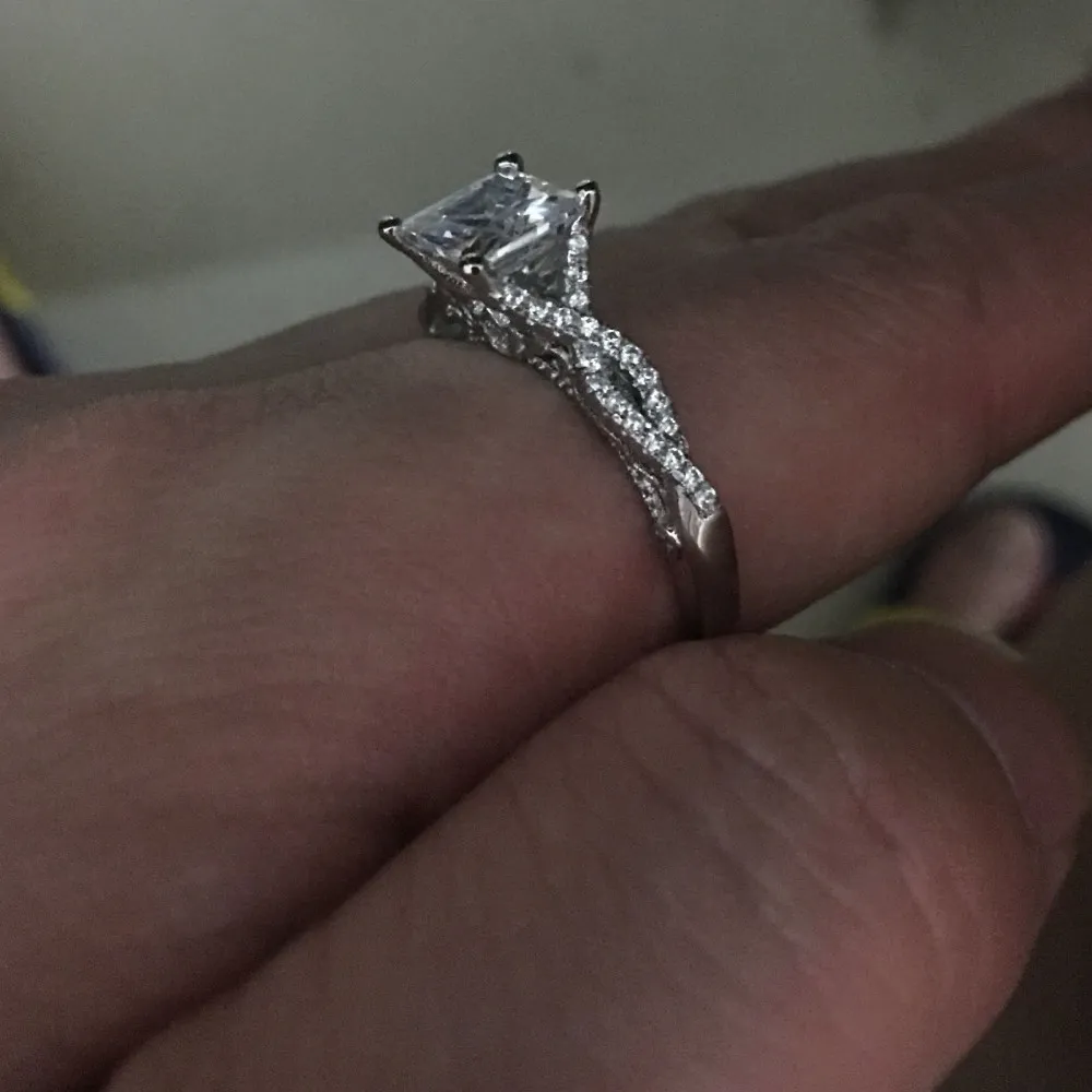 Kadınlar Vintage Ring El yapımı prenses kesim 2CT Diamond 925 STERLING Gümüş Nişan Düğün Bando Yüzüğü 287b