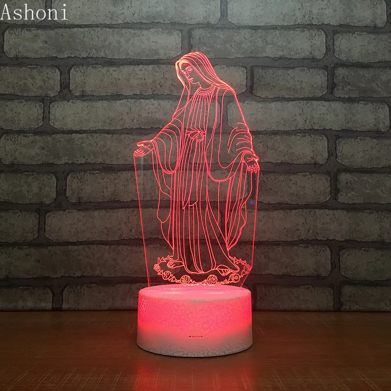 3D akrylowe LED Nocne światło Błogosławiona Virgin Mary Touch 7 Kolor Zmieniający się biurko Lampa stołowa impreza Dekoracyjna Świąteczna Prezent249d