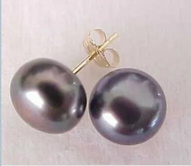 Boucles d'oreilles à tige en perles noires de Tahiti 8-9 mm OR 14 carats box194L