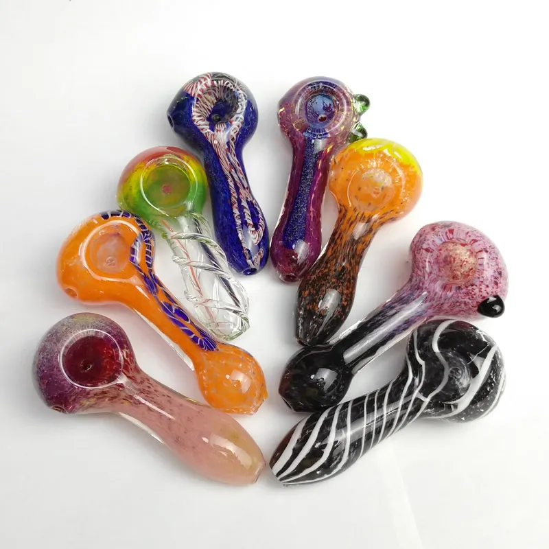 glass smoking pipes pyrex spoon pipes Hand Made 3.9'' Accessories for Dry Herb 4.5 Inch Hand Pipe Colorful Strips Spoon Pipe Lollipop Hand-blown Heady Glass Pipes