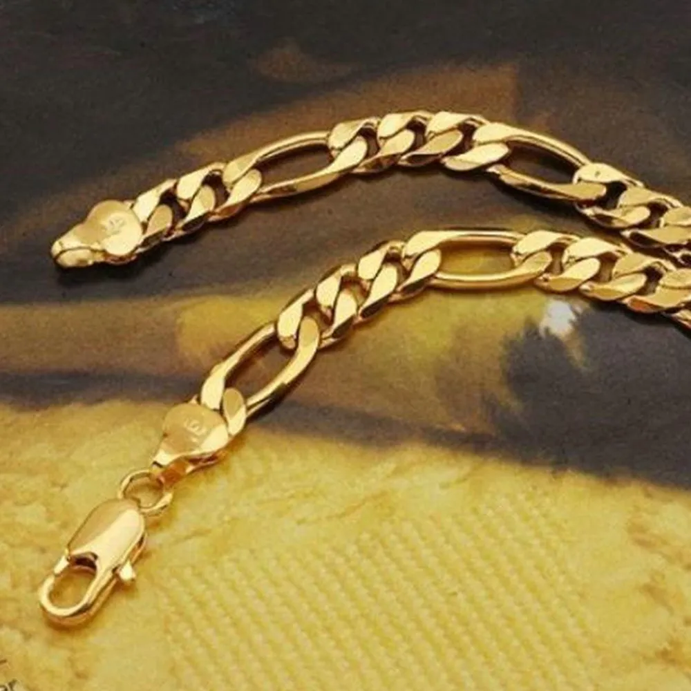 Conjunto de joias estilo clássico 18k ouro amarelo cheio de figaro colar pulseira mulheres acessórios masculinos moda sólida presente196q