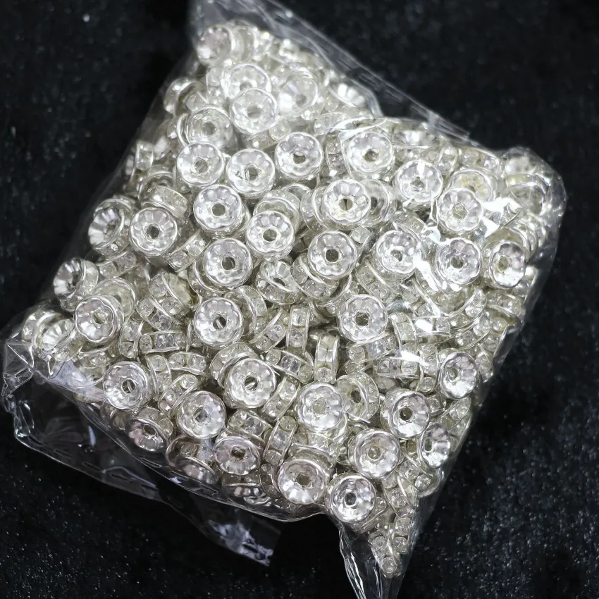 18K White Gold Plated Gold Silver Color Crystal Rhinestone Rondelle Beads Loose Spacer Beads for DIY Jewelry Making Wh270j