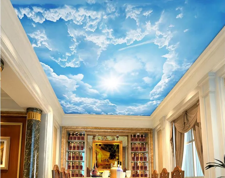 papel de parede 3d fantasy sunshine blue sky white clouds scenic art zenith fresco wallpapers 3d wall