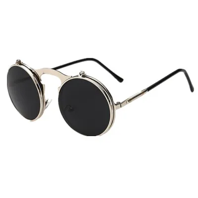 Lunettes de soleil Steampunk rabattables pour hommes, rondes, Vintage, de marque, à la mode, UV400287m, nouvelle collection 2018