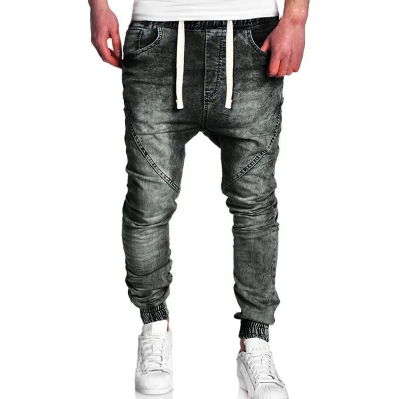 Laamei Hiphop Mężczyźni Jean Nowy Harem Jeans Stretch Spodnie Retro Mężczyzna Jean Stretch Ołówek Jogger Casual Streetwear Spodnie dla mężczyzn C18111201