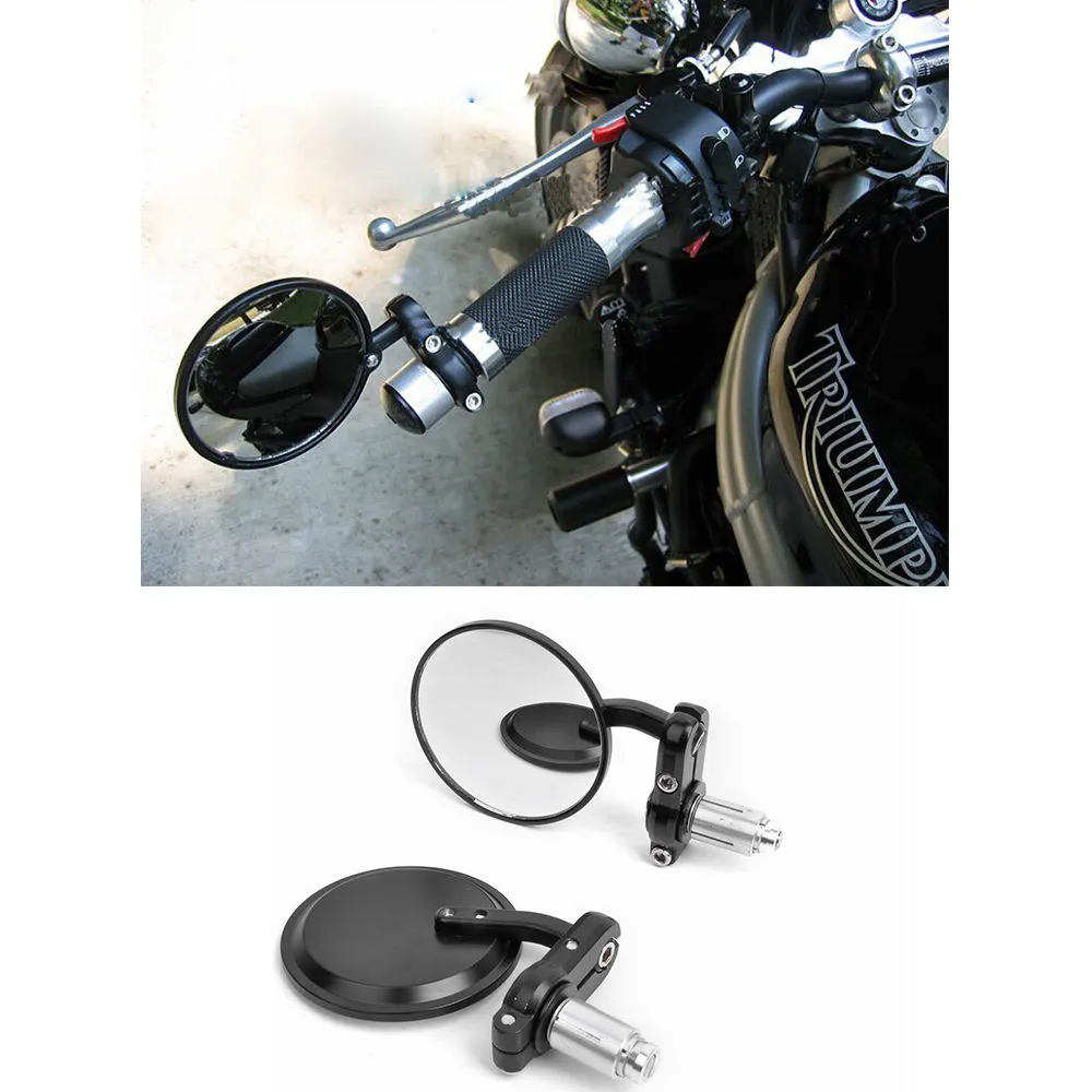 2019 Motorcycle 7/8" HandleBar 3" Round End Mirror Motorcycle rearview mirror Cafe Racer Bobber Clubman Black DHL UPS 