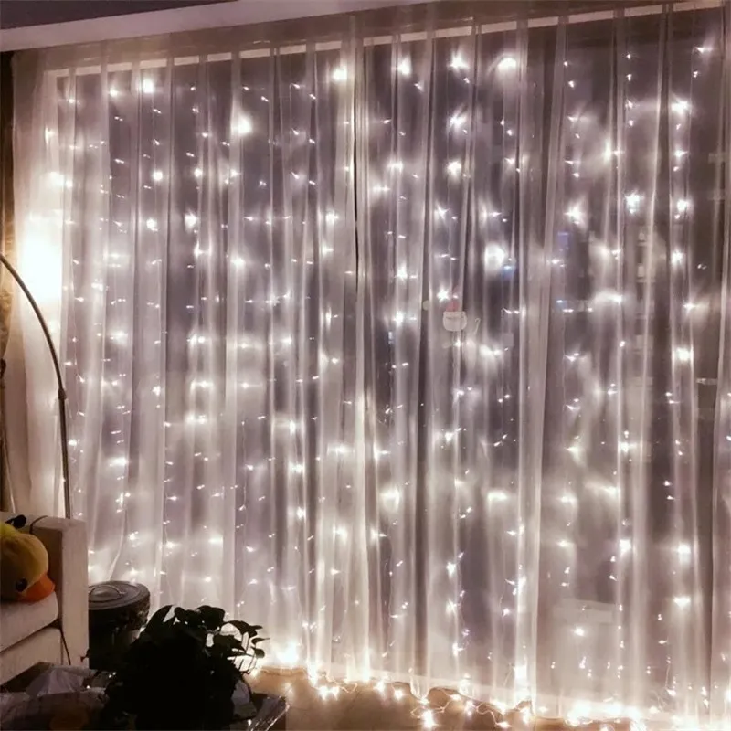 6M x 5M 960LED al aire libre hogar cálido blanco Navidad decorativo cadena de hadas cortina guirnaldas luces de fiesta para boda 256V