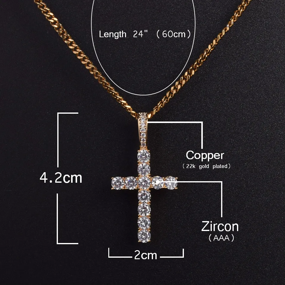 Iced Zircon Ankh Cross Necklace Jewelry Set Gold Silver Copper Material Bling CZ Key To Life Egypt Pendants Necklaces330J