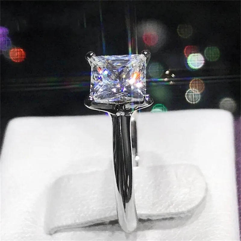 Classic Luxury Real Solid 925 Sterling Silver Ring 2Ct Princess-cut SONA Diamond Wedding Jewelry Rings Engagement For Women Size 5233d