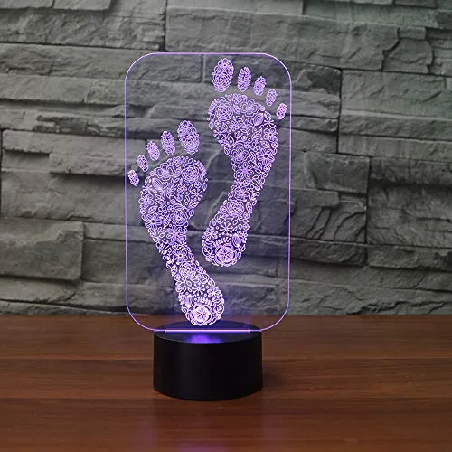 3D素敵な足のフットプリントナイトライトタッチテーブルデスク光学幻想ランプ7色の変化するライトホームデコレーションクリスマスバースデー243W