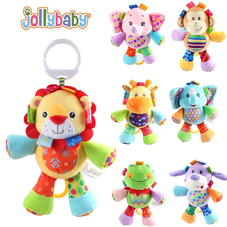 Jollybaby Pull and Play Melody Cute Musical cartoon Plush Stuffed Animal Baby Comfort Crib Hanging Bed Toys for Infant Toddler Bell Gift