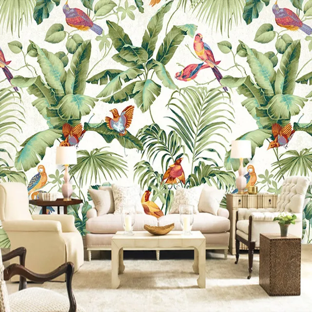 Papel pintado personal personalizado estilo europeo selva tropical flor pintura pájaro pintura pared cubierta sala de estar dormitorio foto fondo de pantalla