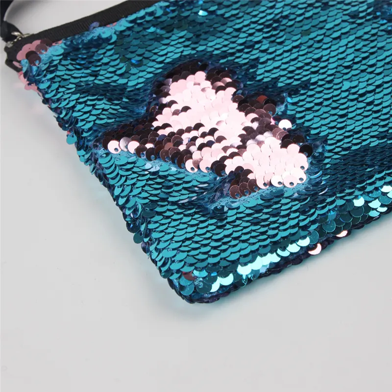 Glitter Cosmetic Bag Mermaid Paillettes Makeup Organizer Borse da viaggio Pochette Fashion Rainbow Coin Wallet Custodia i 19 * 15cm