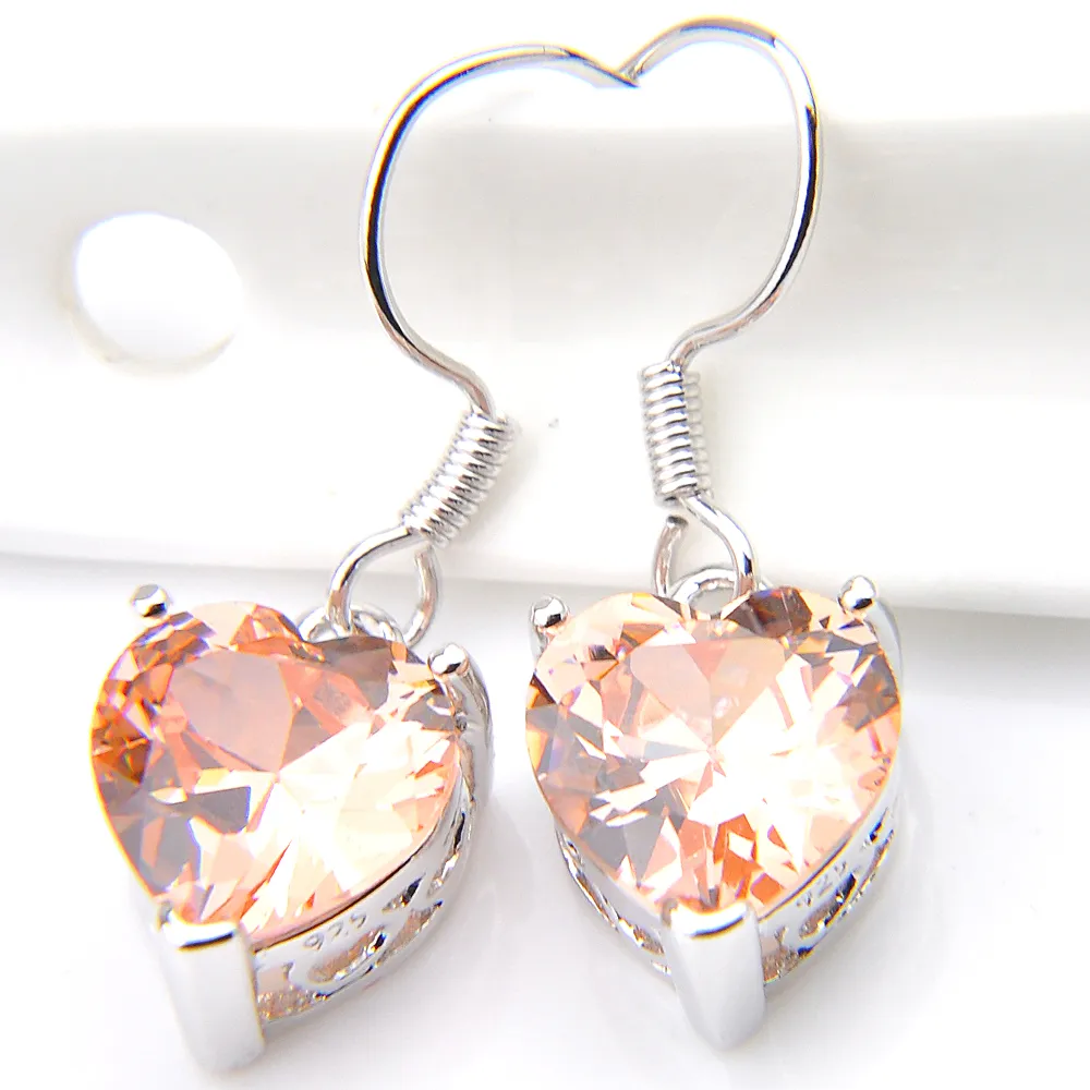 10 PRS Luckyshine Fashion Heart Silver Dangle for Women's Charms Earings Jewelry Champagne DazzlingZircon183K