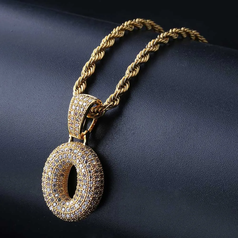 Hip hop bolha número árabe pingente colar zircão cúbico 0-9 números charme ouro prata ed corda corrente para homens mulheres jóias 249z