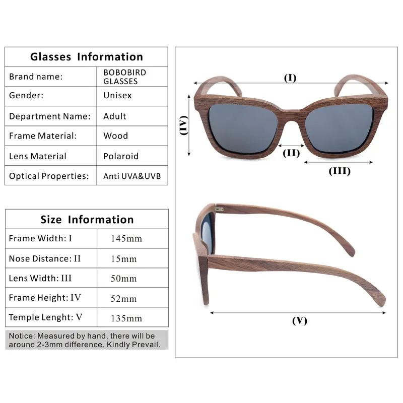 BOBO BIRD Vintage lunettes de soleil hommes lunettes de soleil en bois polarisées rétro dames lunettes UV400 dans une boîte-cadeau en bois V-AG010226d