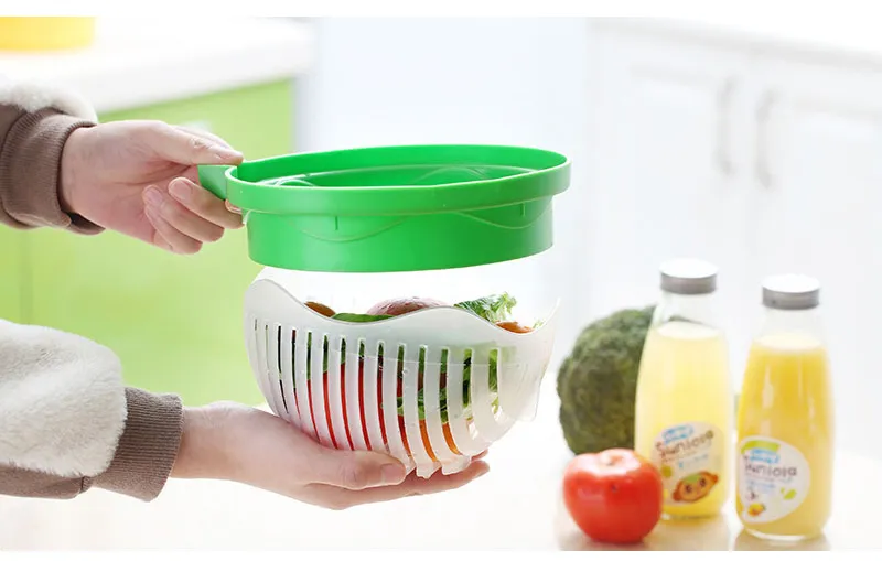 Bol à salade en plastique, trancheur de légumes coupés, bol de coupe de salade, bol de coupe de fruits et légumes, ménage 316b