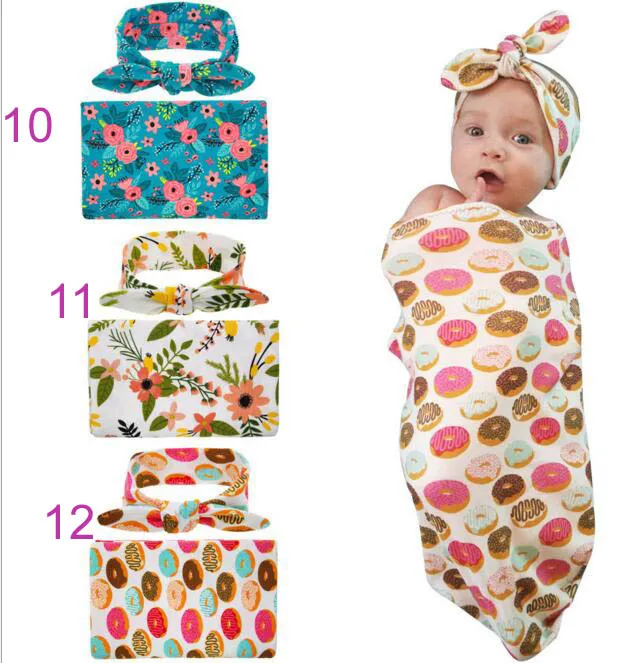 15 styles Kids Muslin Swaddles Ins Wraps Blankets Nursery Bedding Newborn Organic Cotton Ins Floral Print Swaddle + Headband two piece sets