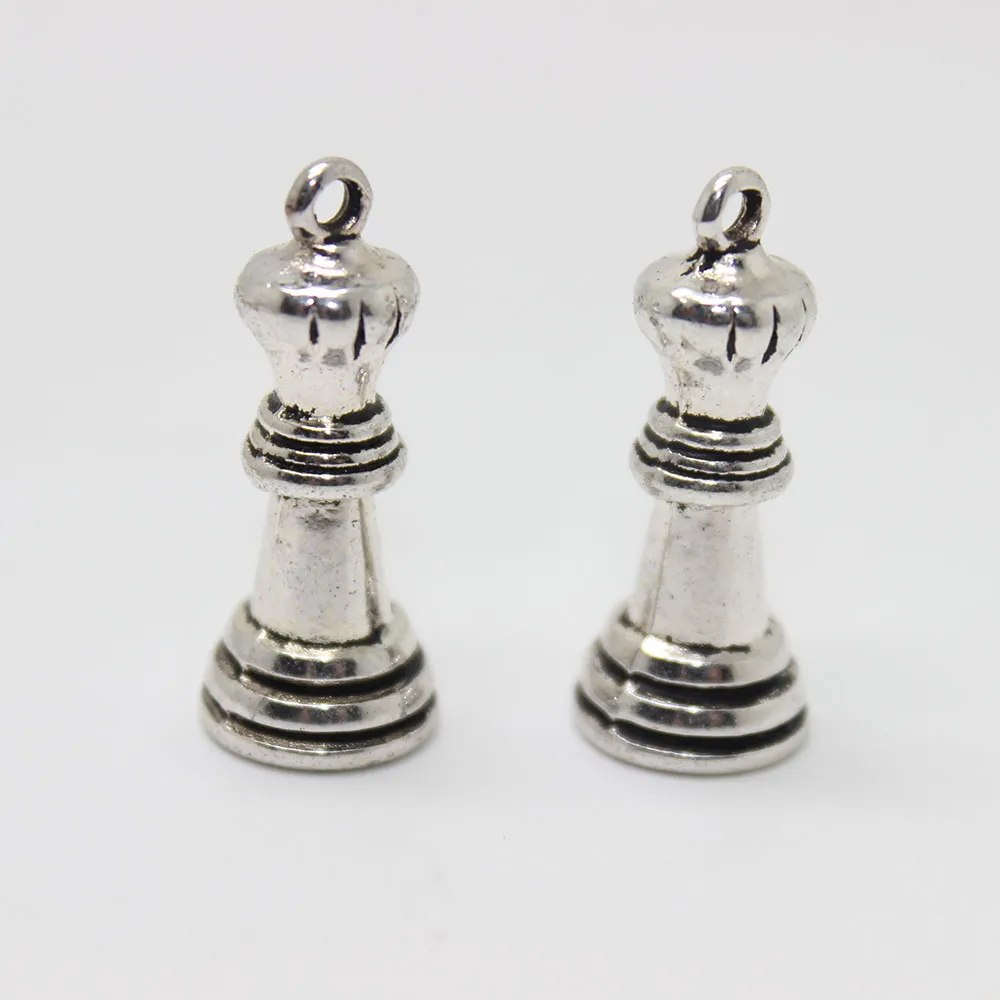 Nouveautés 20 pièces 26mm x 12mm pièce d'échecs breloques Antique ton argent 3D pièce de pion pendentif à breloque pour bijoux bricolage making2839