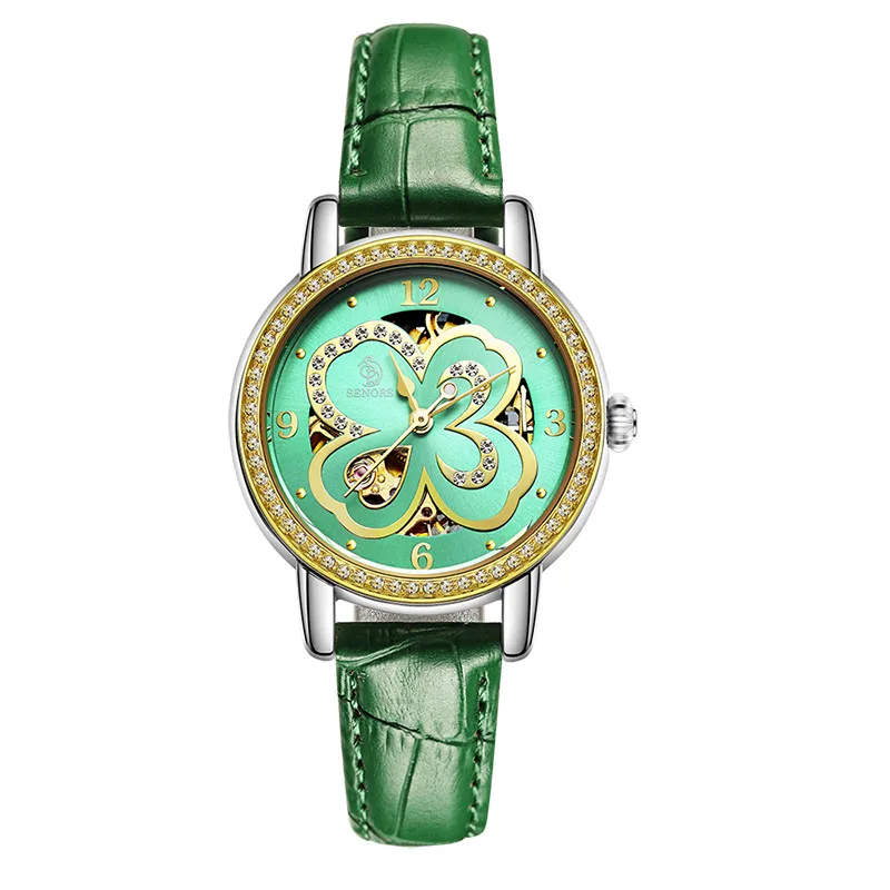 Senors Wengle New Clover Automatyczne zegarki MS Mechanical Watches Wysokiej jakości prawdziwy handel skórzany za pośrednictwem dolnych Watch Watches182J