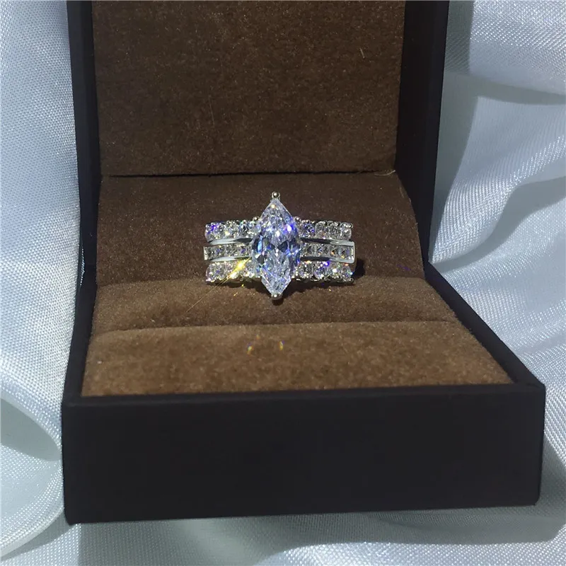Choucong jóias artesanais corte marquise 5ct diamonique cz 925 prata esterlina noivado anel de banda de casamento para mulheres presente333y