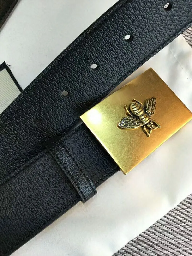 High quality gold square buckle bee pattern designer men's belts lychee strap Genuine Leather belt with box225I