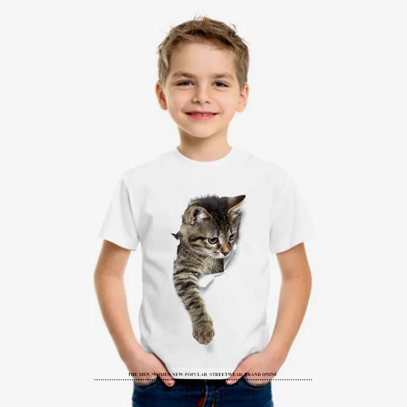 男性用の3D猫のプリント女性と子供のためのかわいい家族の半袖Tシャツ夏のカジュアルトップ