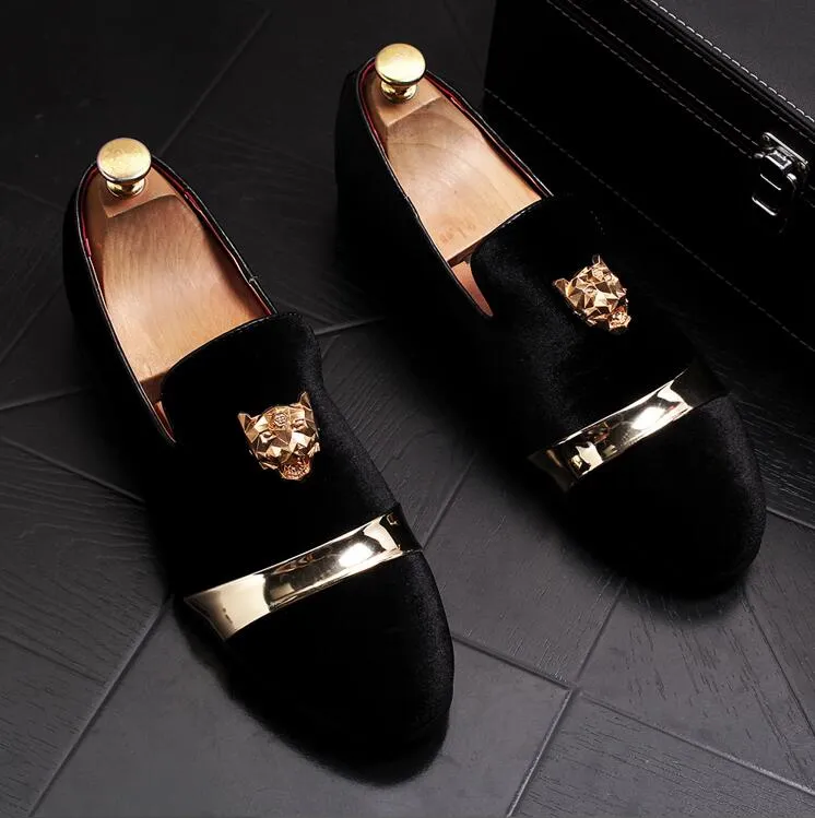 Nieuwe stijl 5382 Fashion Gold Top Men Veet Dress Shoes Heren Handgemaakte Loafers Heren Flats Party en Wedding Shoe J178 S 's