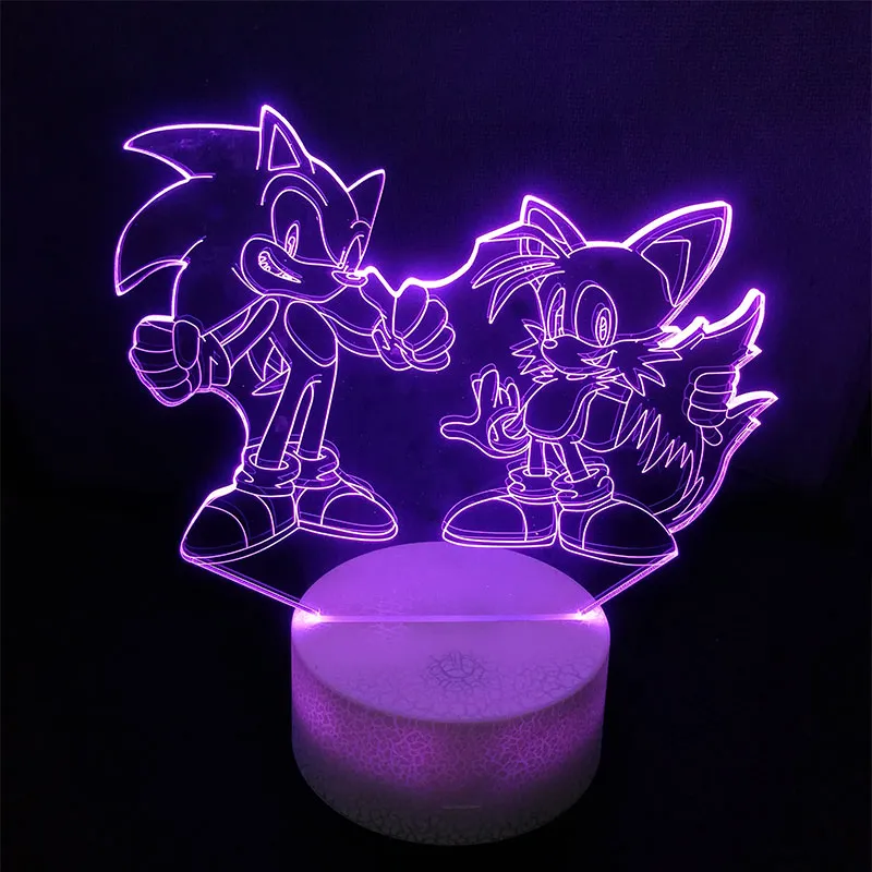 Sonic Action Şekil 3D Masa Lambası LED değiştirme Anime Kirpi Sonik Miles Model Oyuncak Aydınlatma Yenilik Gecesi Light234o