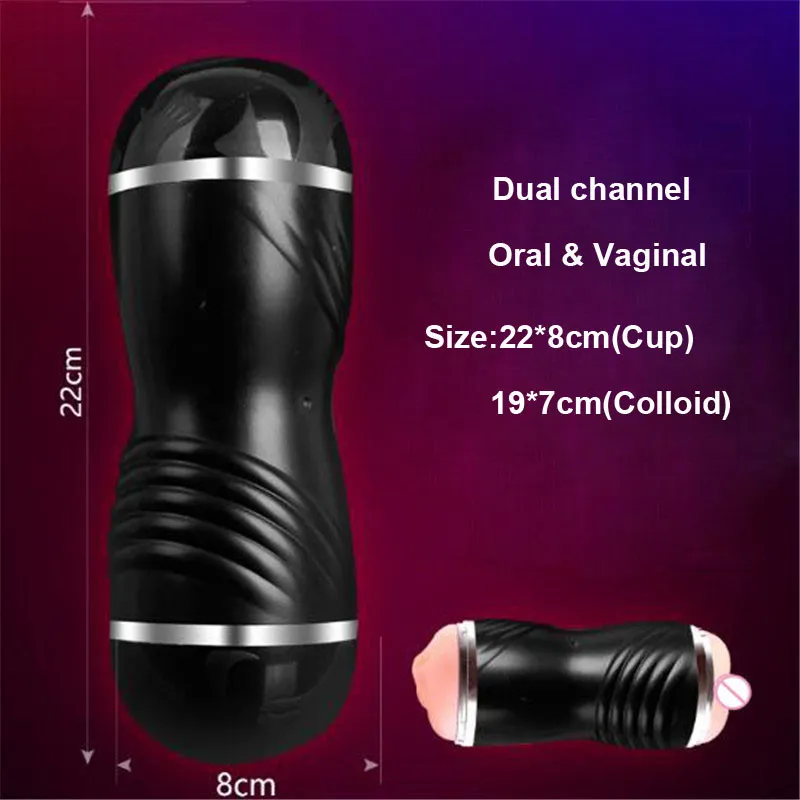 Dual Channel Oral Masturbator dla człowieka Silikonowe pochwy Prawdziwe Pussy Dorosłych Sex Zabawki dla mężczyzn Vagin Artificiel Sextoy Masturbacja Puchar