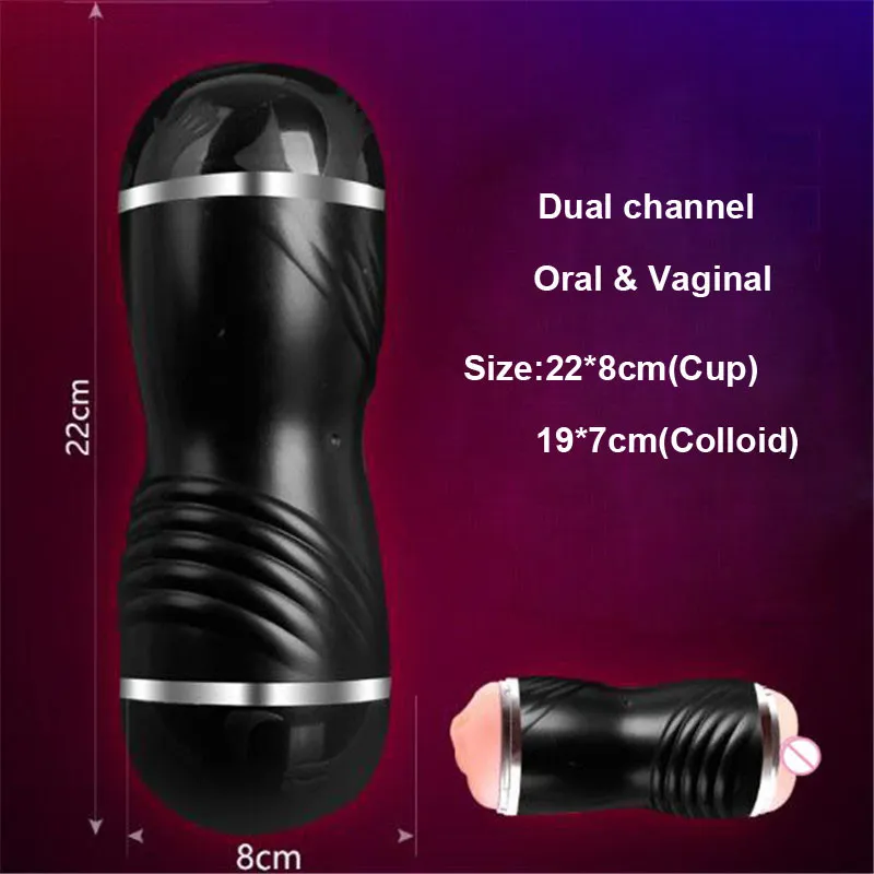 Masturbateur Oral double canal pour homme Silicone vagin vraie chatte jouets sexuels adultes pour hommes Vagin artificiel Sextoy Masturbation tasse