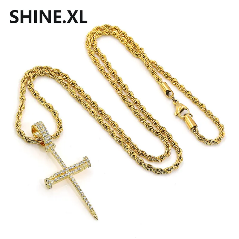 Neue Ankh Schlüssel Anhänger Halskette Hip Hop Iced Out Alle Zirkon Gold Farbe Kreuz Ketten für Männer Women216N