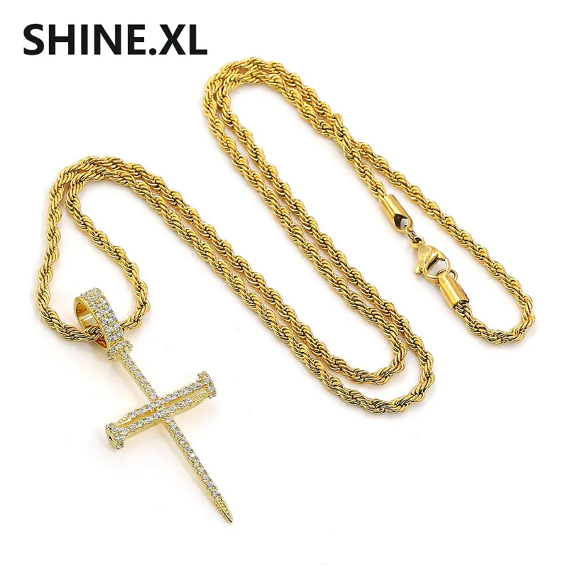 New Ankh Key Pendant Necklace Hip Hop Iced Out All Zircon Gold Color Cross Chains for Male & Women2911