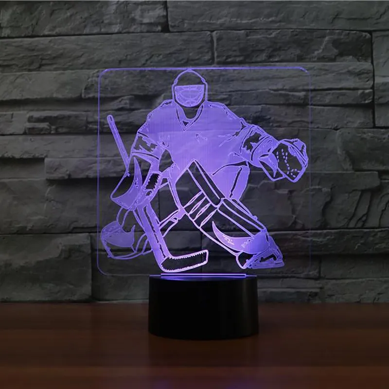 3D Ice Hockey Goalie Modellering Table Lamp 7 Kleuren Verander LED Nachtlicht USB Slaapkamer Slaapverlichting Sportfans Geschenken Home Decor297p