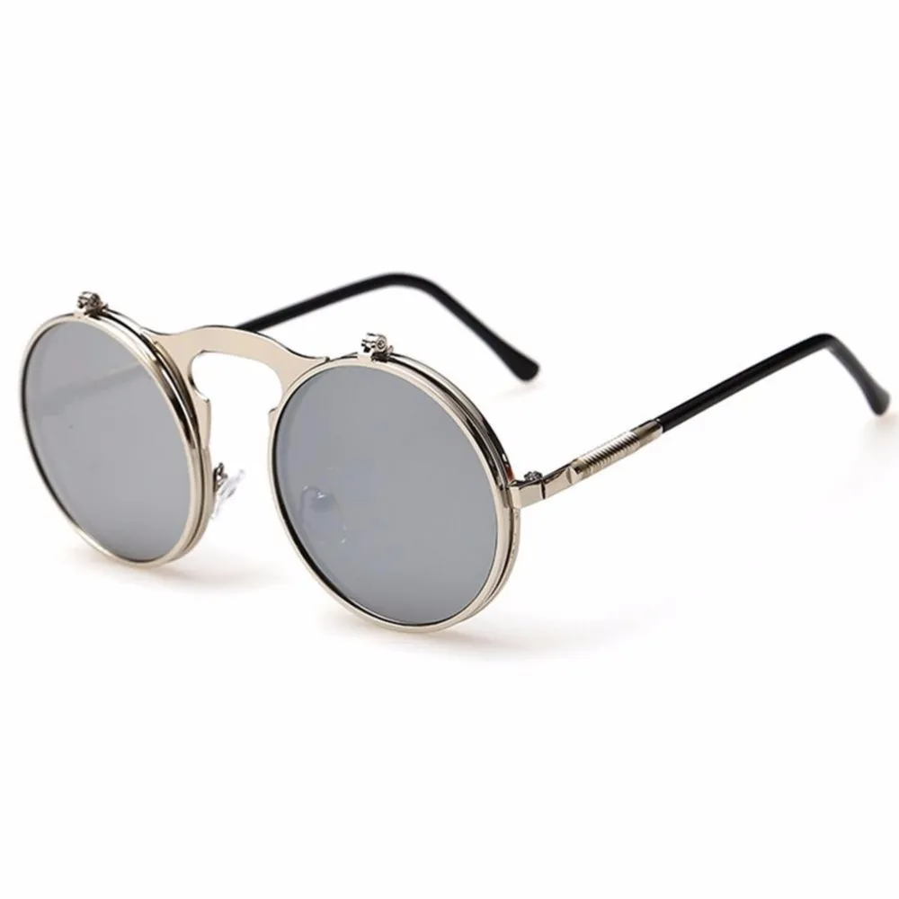 Lunettes de soleil Steampunk rabattables pour hommes, rondes, Vintage, de marque, à la mode, UV400287m, nouvelle collection 2018