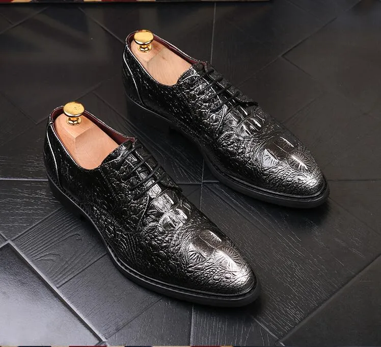 High quality LuxE Italian men marry in black lace Oxford leather crocodile print party business dress shoes 38-43 a32
