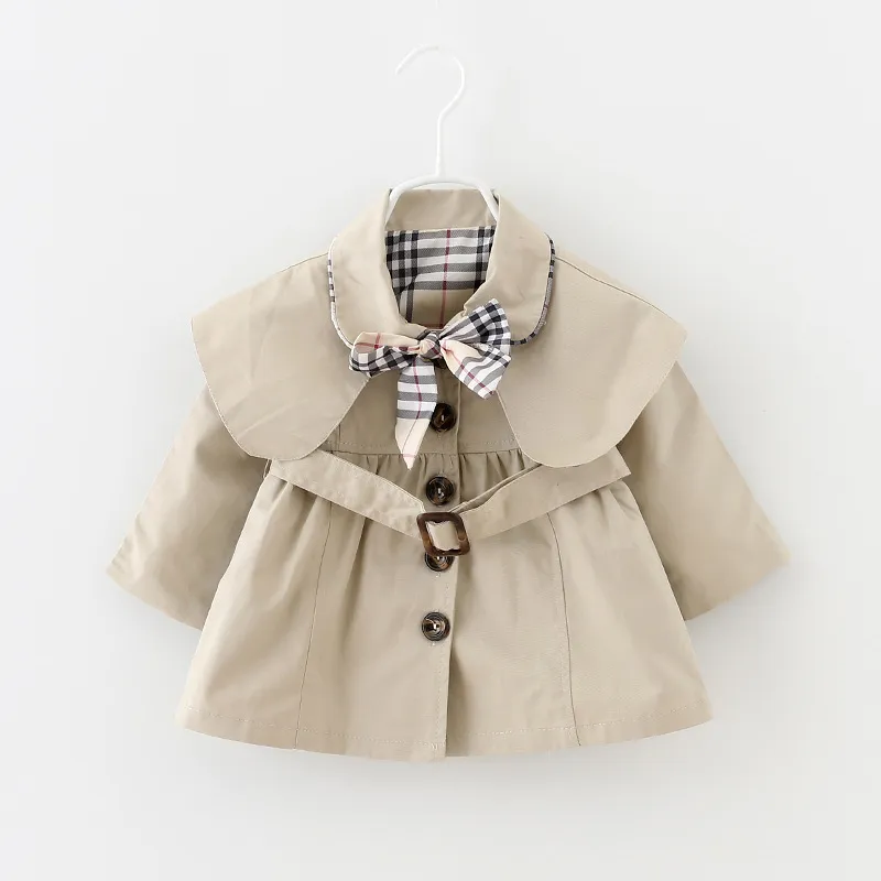 Bébé enfant en bas âge filles bébé printemps revers ceinture coupe-vent manteau veste d'extérieur vêtements 636 mois 1183042