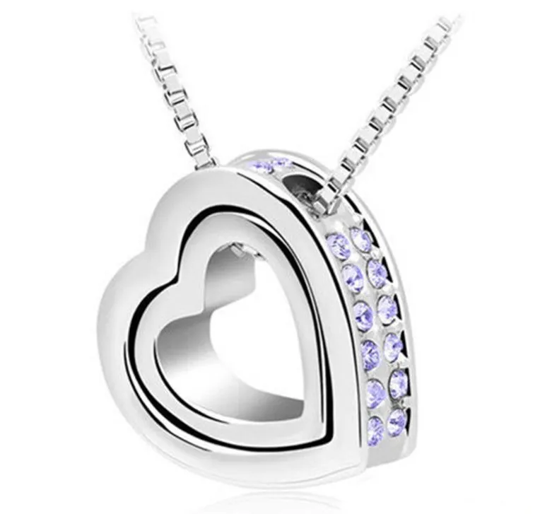 Discount Heart Crystal Necklaces Pendants 18K Gold And Silver Plated Jewellery Jewerly Necklace Women Fashion Jewelry 