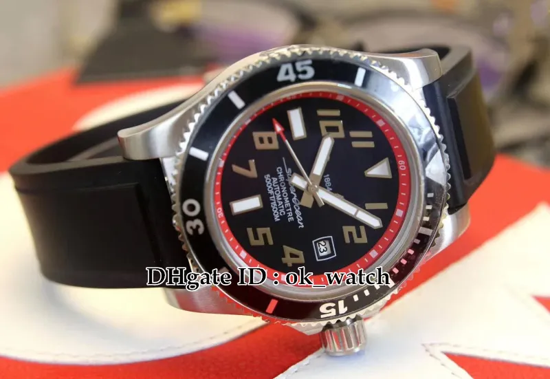 NIEUW Horloge van hoge kwaliteit Superocean zwart rode wijzerplaat automatisch herenhorloge A1736402 BA31 zilveren kast rubberen band heren sport Wat329m
