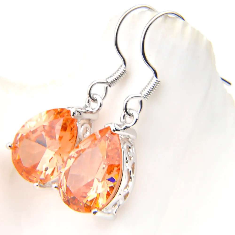 Luckyshine Gorgeous Jewelry Water Drop Champagne Morganite Earrings 925 Silver Woman Zircon Hook Earrings 2071