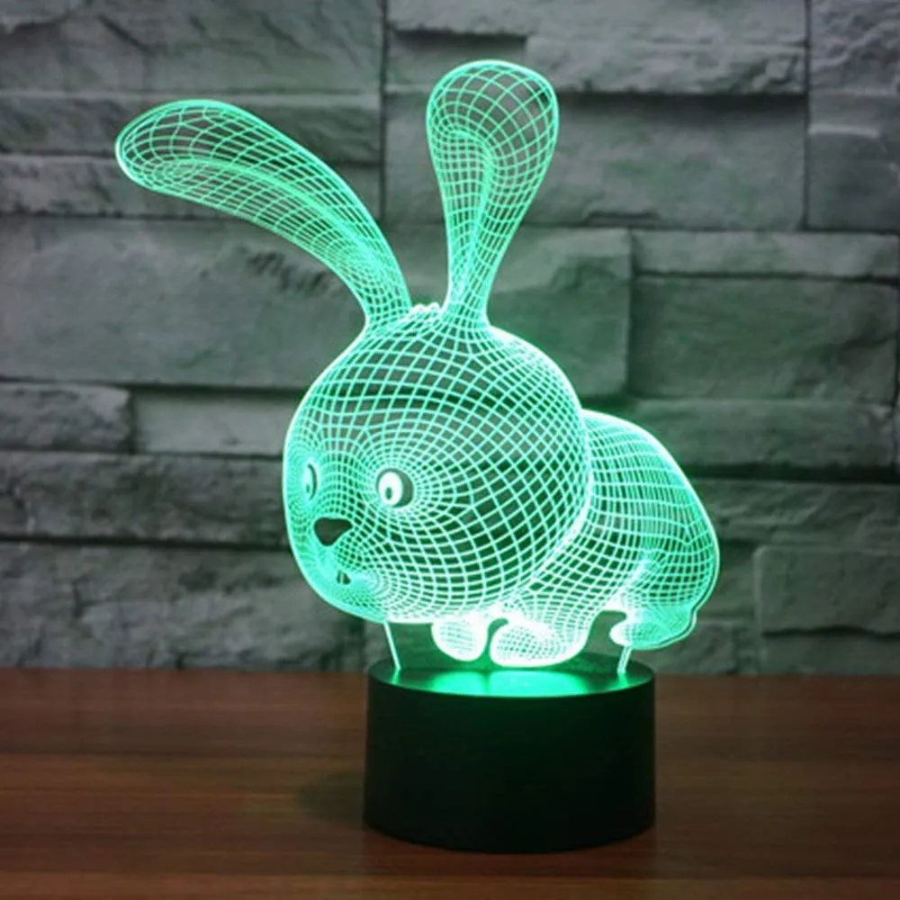 3D Cartoon Rabbit Night Light Touch Table Desk Optical Illusion Lamps Changing Lights Home Decoration Xmas Birthday Gift2667