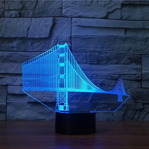 3D Golden Gate Bridge Night Light Touch Table مصابيح الوهم البصري 7 ألوان تغيير الأضواء الزخرفة المنزل عيد ميلاد GI212T