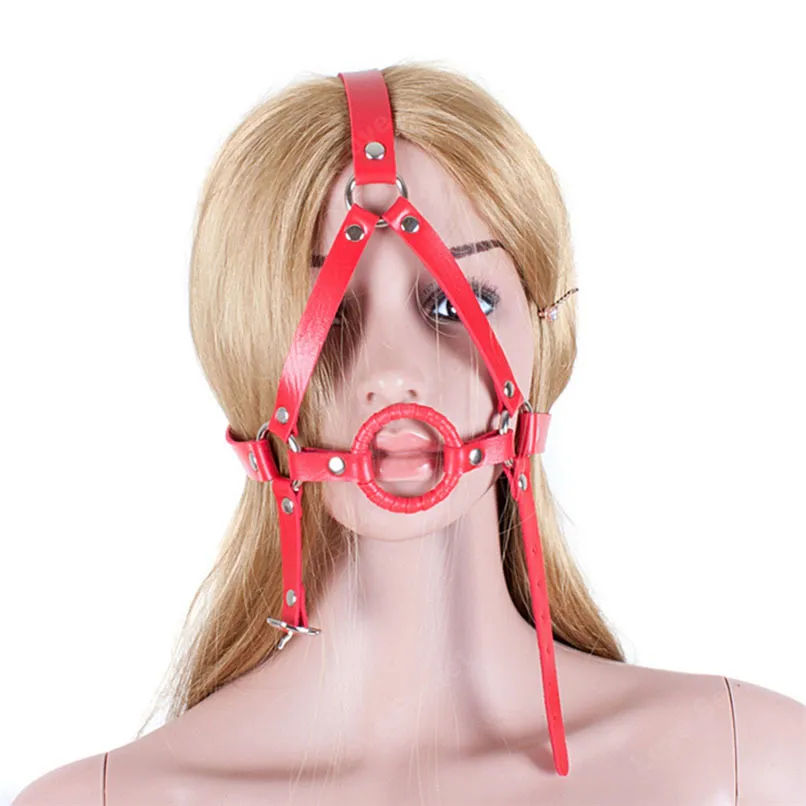 Anneau de bouche ouverte en cuir PU, harnais de tête Gag, esclave fétichiste, produits sexuels buccaux dans le jeu pour adultes, jouets sexuels de retenue de Bondage pour Couples