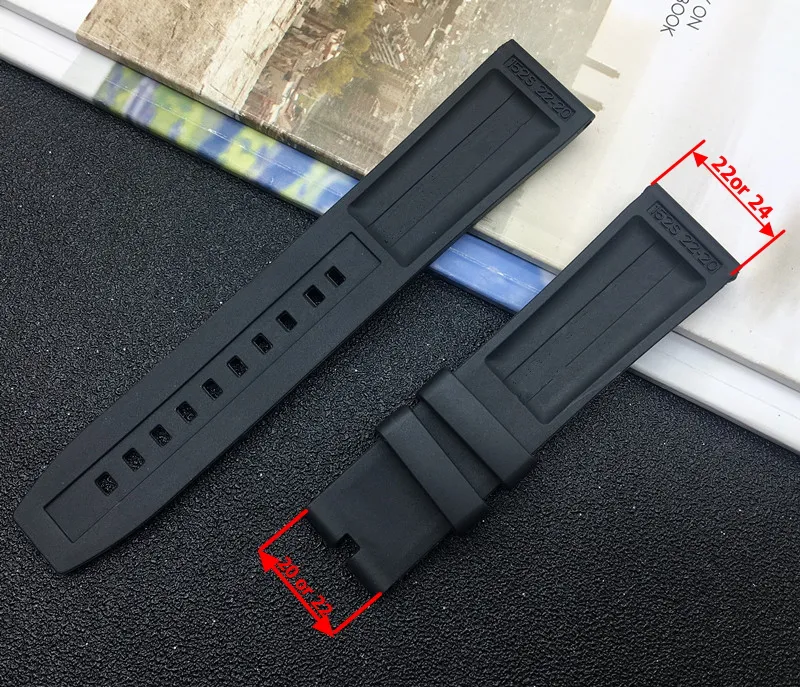 Bracelets de montre Bracelet en caoutchouc naturel 22mm 24mm noir bleu rouge jaune Bracelet de montre pour Logo de bande On1276F