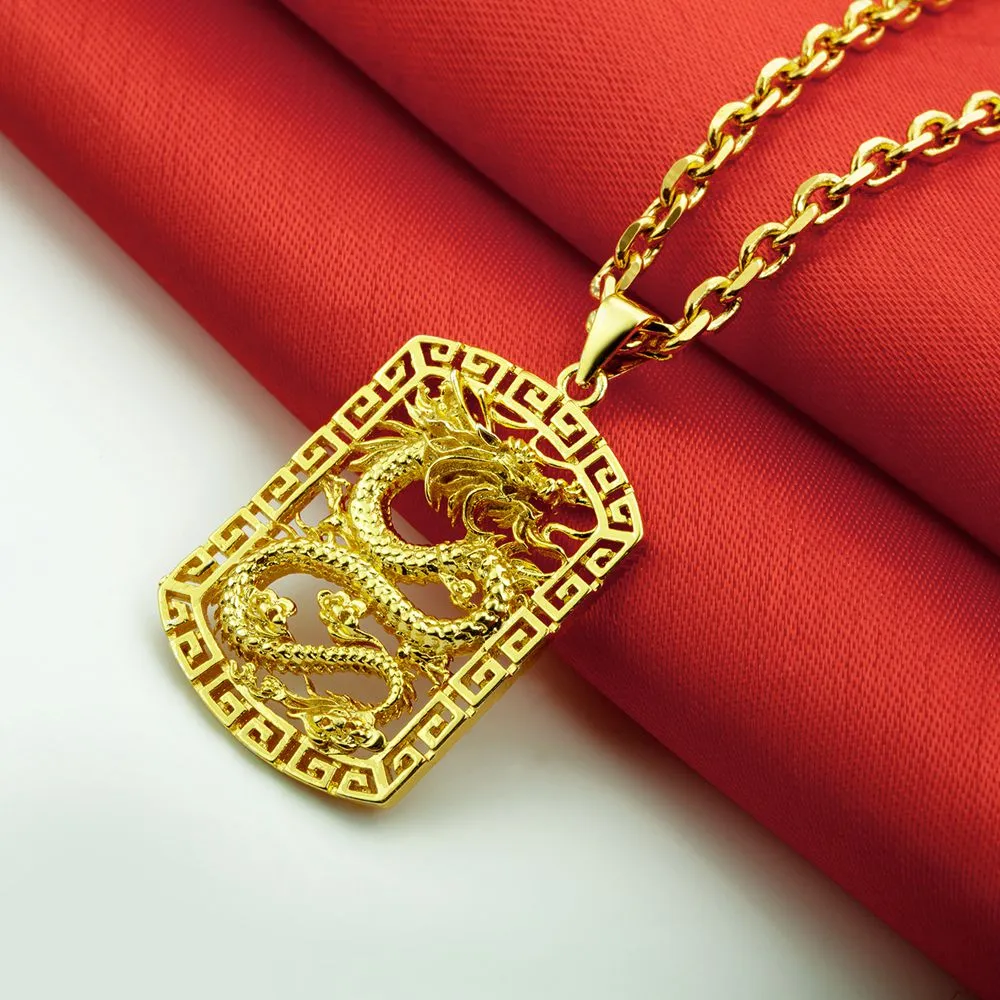 Collier pendentif motif Dragon volant, chaîne en or jaune 18 carats, solide, beau cadeau pour hommes, déclaration, bijoux 271U