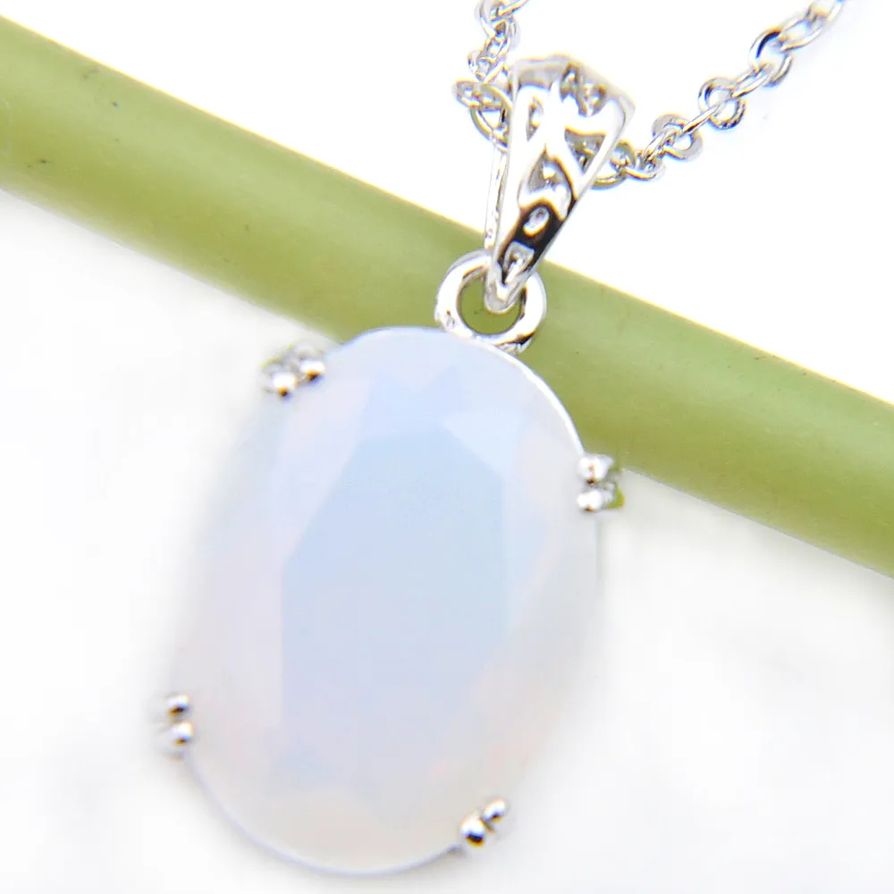 LuckyShine Wedding Party Jewelry Vintage Oval White Moonstone Pendants Silver Charms Womens Necklace Pendants1986
