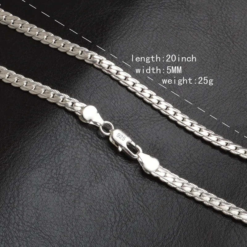 20 Inch 5MM Trendy Men 925 Silver Necklace Chain For Women Party Fashion Silver Figaro Chain Necklace Boy Accessories274p