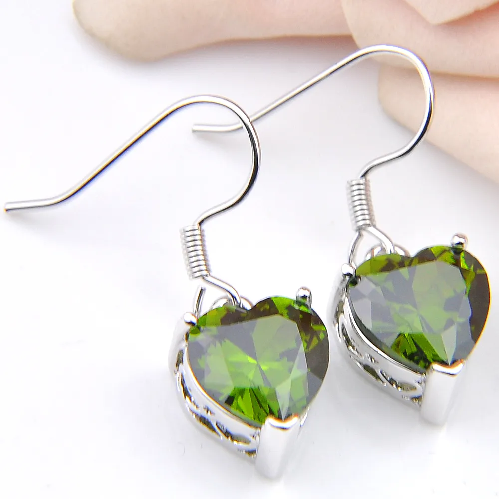 Luckyshine Mix Holiday Gift Classic Heart Fire Green Peridot Gems 925 Sterling Silver Pendants for Necklaces Earring Ring265v